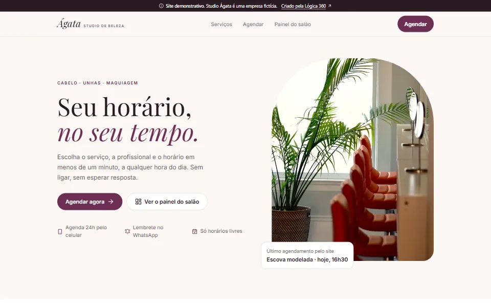 Página inicial do site demonstrativo Studio Ágata